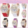 Очаровательные женские кварцевые часы с кошачьей мордочкой и кожаным ремешком, мультяшный дизайн