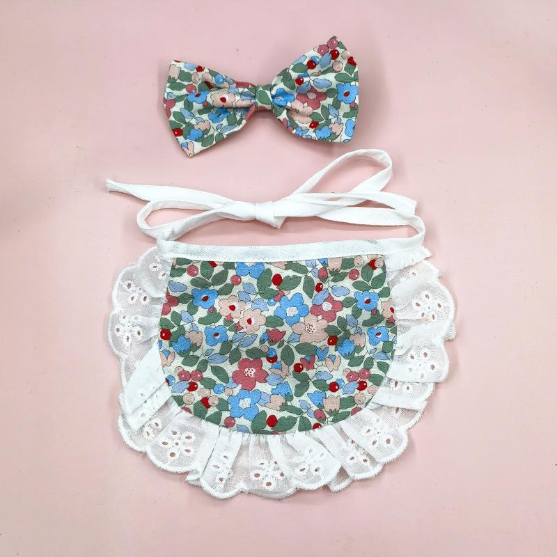 Plaid elastic dog cat pet saliva towel lace lace pet triangle scarf bib supplies