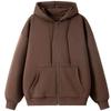 Autumn Long Fleece Loose Large Size [ODFMCE] Women's Hoodie, Sleeve, Zip-Up, Lining, Plain, Stylish, Casual, Fit, (Brown, XL)
