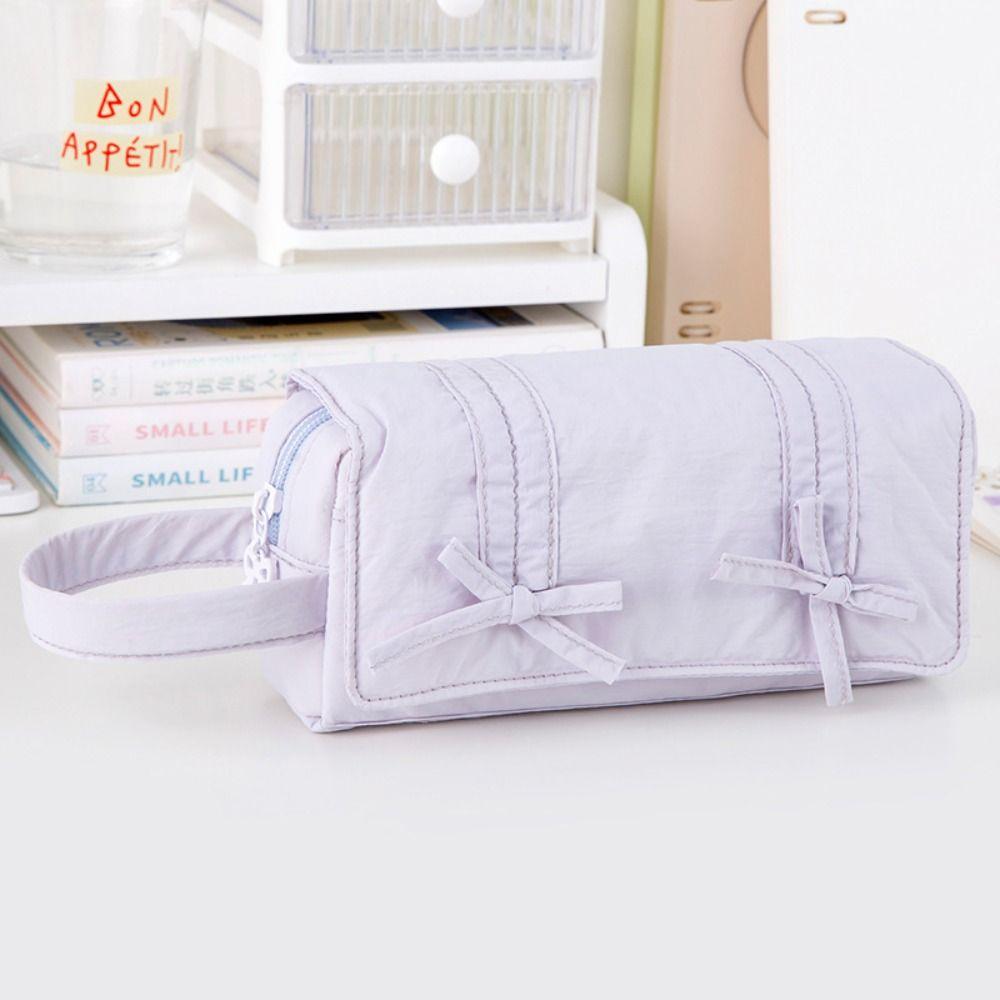 Bow Pencil Pouch Three Layers Stationery Storage Bag Save Space Pencil Case School