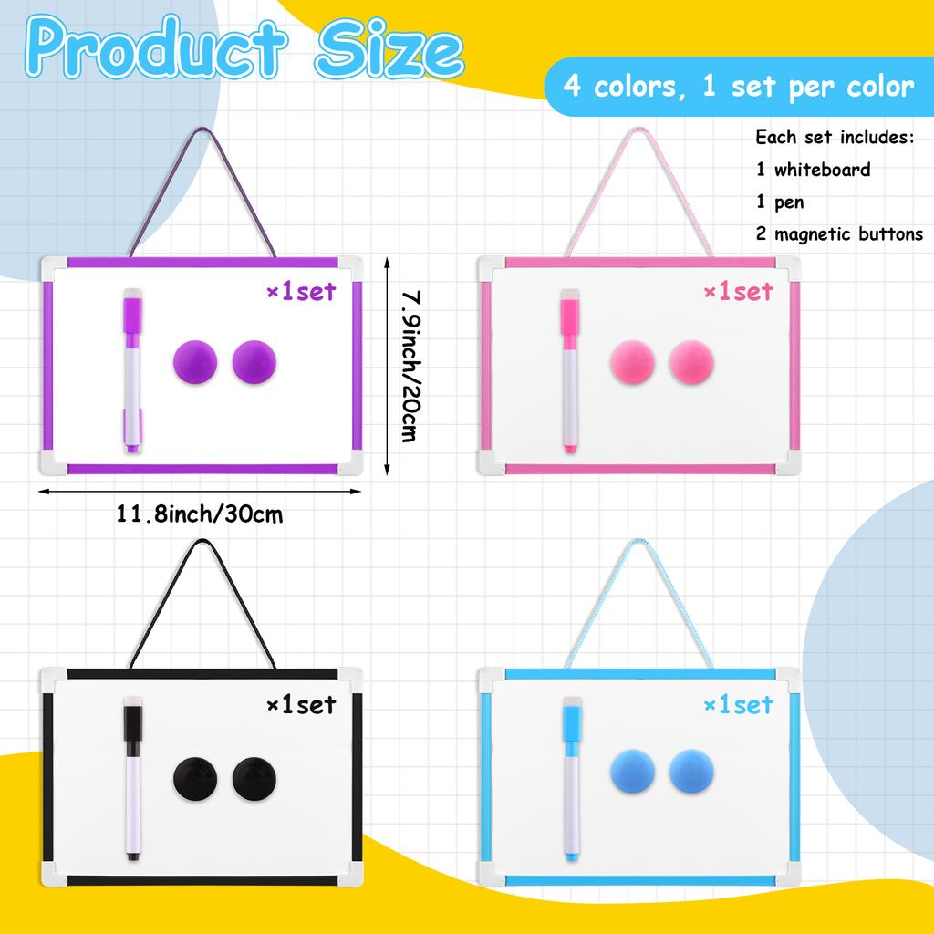 4 Pcs Dry Erase Whiteboard 8 X 12'' Magnetic White Board A4 Magnetic Double-Sided Dry Erase White Board Easel With Lanyard Includ