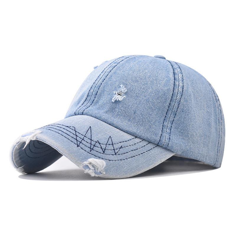 Fashionable Damaged Design Neutral Sunshade Denim Baseball Hat For Outdoor