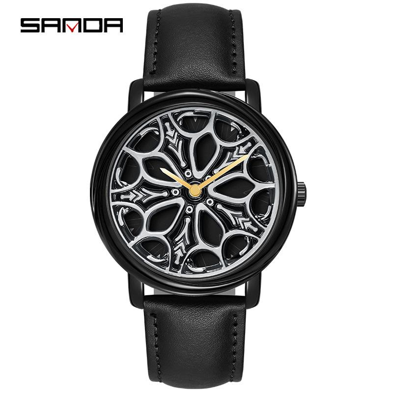 SANDA новые мужские часы с ремнем, кварцевые часы, мужские полые вращающиеся мужские простые индивидуальные часы