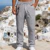 Men’s All-season Loose-fit Casual Linen Trousers with Bohemian-style Decorative Waistband and Straight-leg Cut