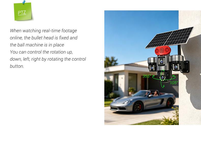 Hieasy Solar 4G Surveillance Camera with 4 Lenses & Screens for Remote Monitoring