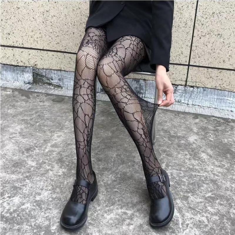 Dark Hollowed Out Fishnet Stockings Women Gothic Spider Web Fish Net Black Silk Stocking Spring and Summer Thin Pantyhose Tights