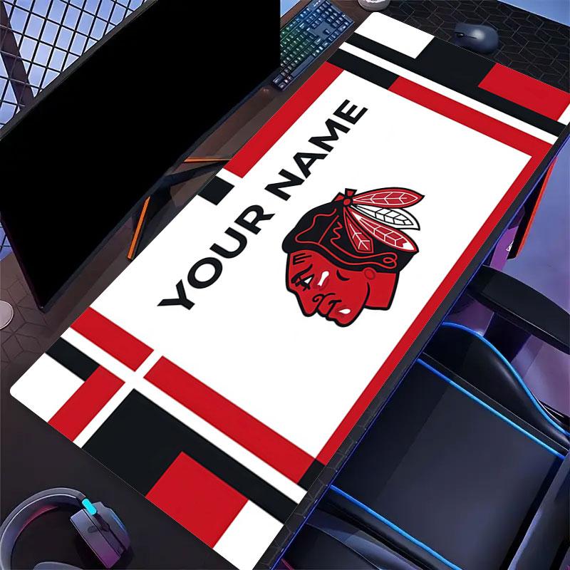 Custom Name,Chicago Blackhawks Mouse Pad, Large Gaming Desk Mat, Non-slip XXL Mousepad for Laptop & Tablet, Mini PC Playmat with Stitched Edges
