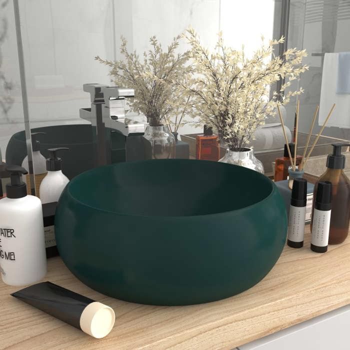 VidaXL Round Luxury Washbasin Countertop Toilet Sink Bathroom Kitchen Cloakroom Home Interior Green 147003
