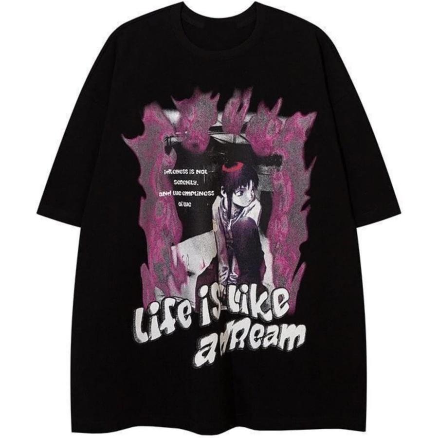 Женская Мужская Y2K Готика Манга Аниме Эмо Альт Рубашка Блузка Топы С коротким рукавом Японский Ретро Винтаж Толстовка, Весна Лето