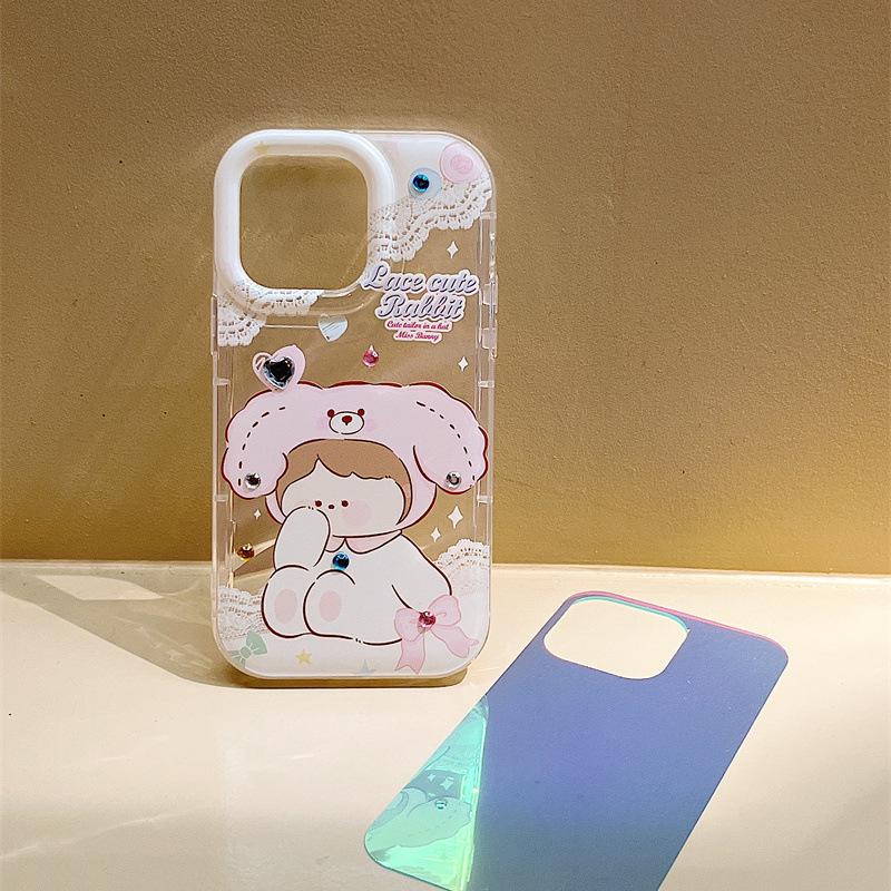 Zhitai iPhone Case for iPhone 12/11/14 - Fits 15Pro & 16ProMax - Cartoon Design with Bracelet