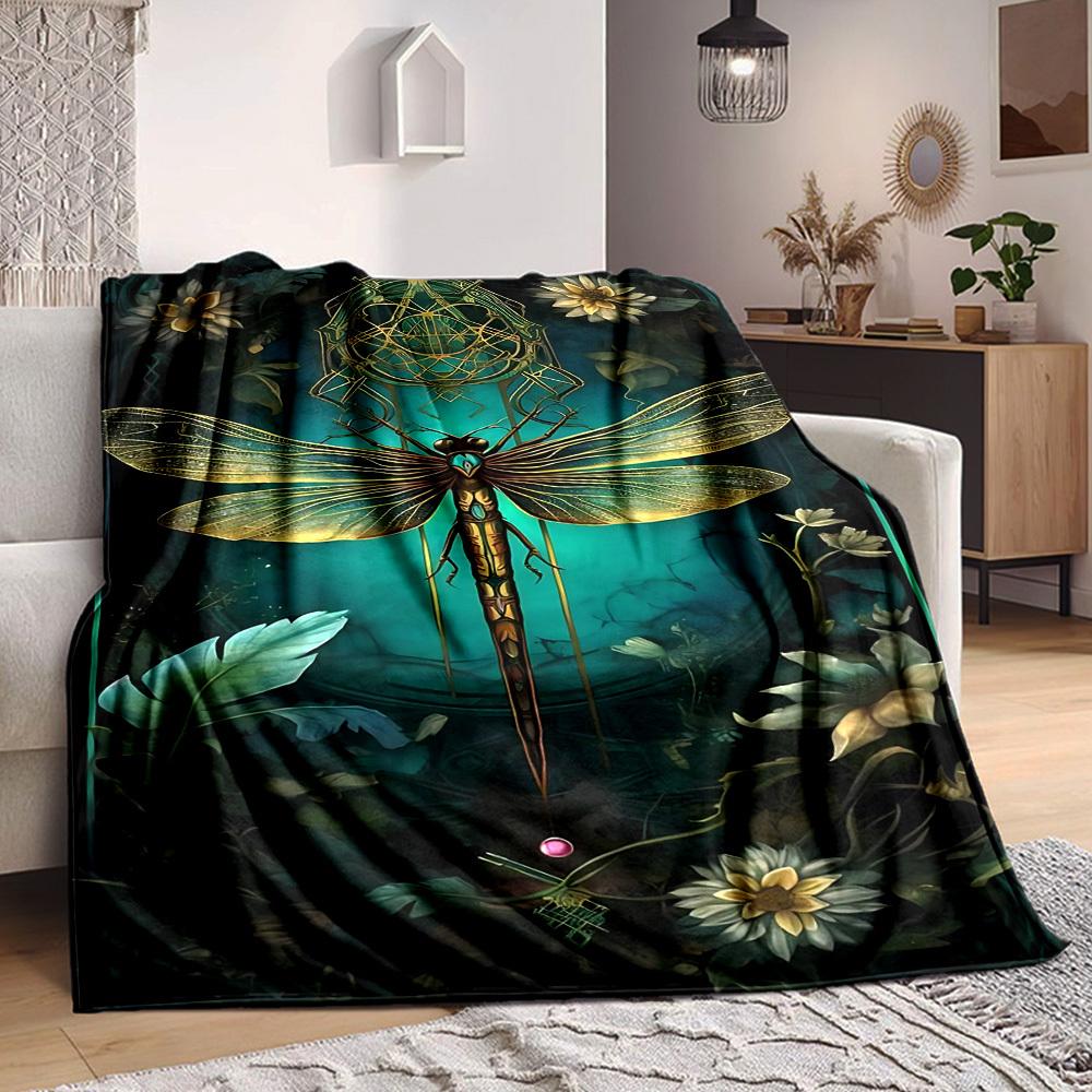 1pc Dragonfly Art Blanket Lightweight Blanket Throw Blanket For Sofa, Bed, Travel, Camping, Livingroom, Office, Couch, Chair yy251010006