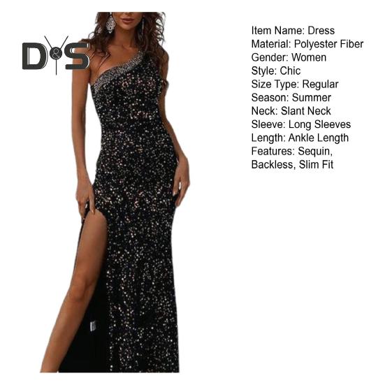 Женское вечернее платье с косым вырезом на одно плечо, без рукавов, с пайетками, с разрезом по низу, облегающее платье для выпускного вечера, летнее вечернее платье макси