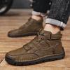 Short Boots Leather Boots Stitching Men's Casual Shoes Men's Shoes Fashion Flat Boots Lacing Martin Large Size Explosive Handmade