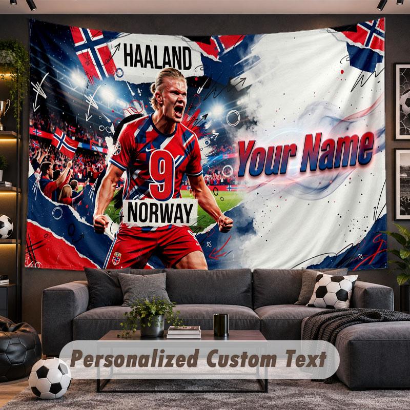 Wall Hanging Tapestry Custom NameErling Haaland Pattern Personalized Printed Fabric Wall Decor