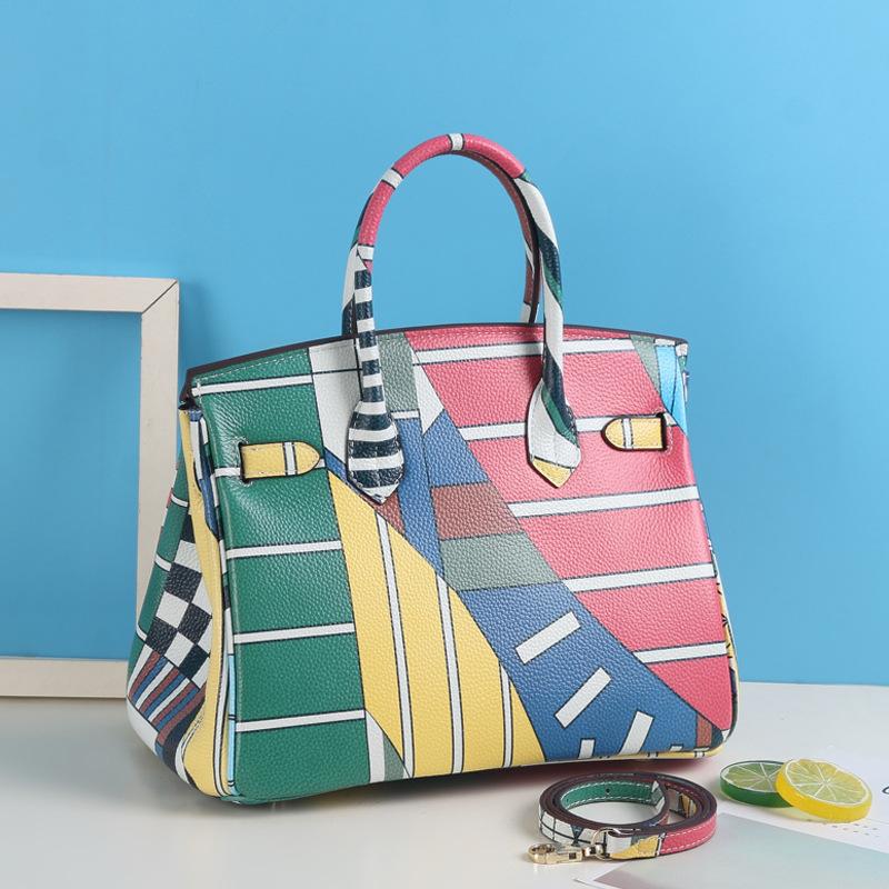 Сумка с граффити-платиной, узор «Личи», из коровьей кожи с цветным принтом, кожаная сумка через плечо, женская сумка