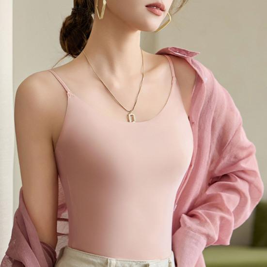 Women's Faux Silk Camisole Top Ice Silk Satin Tank Top Spaghetti Strap Sleeveless Cami Top Crew Neck Silky Summer Basic Blouse