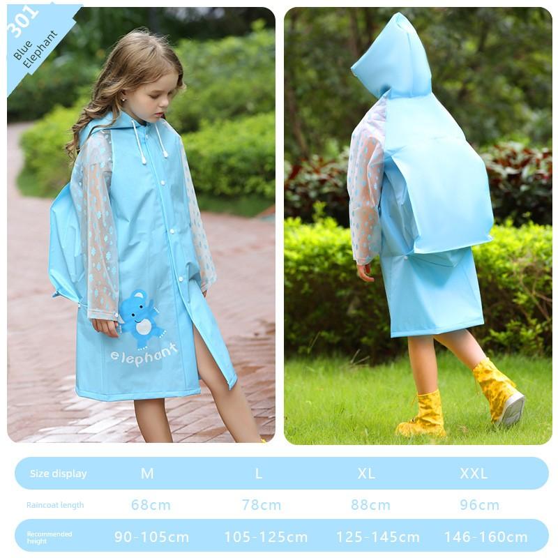 School Bag with Double Raincoat and Rain Poncho, Kindergarten Children's Hat with Brim, Primary School Students' Full-Body Rain Protection for Heavy