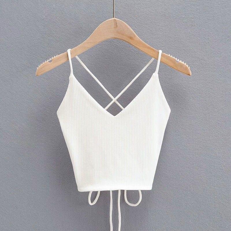Women Sexy V-Neck Tops Bandage Solid Color Summer Knitted Tank Top Camis