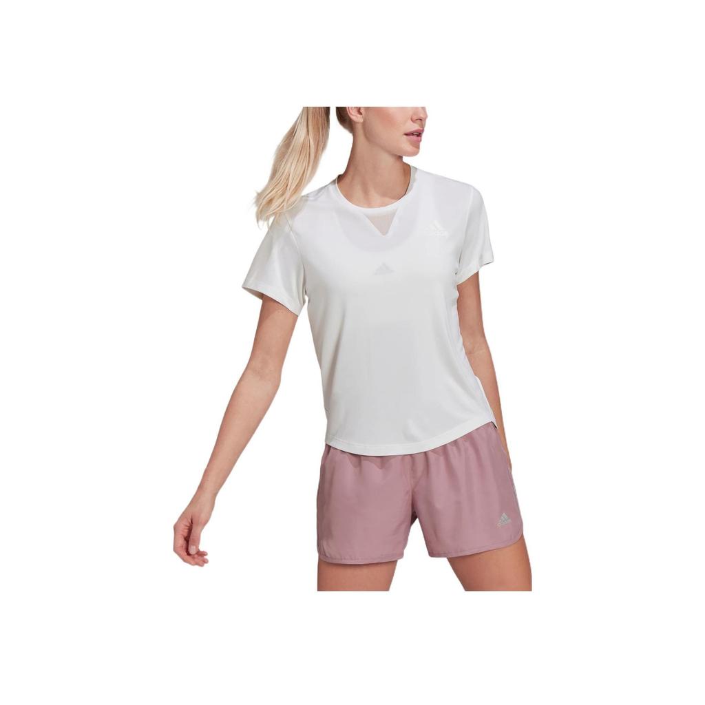 Adidas Adizero Heat Solid Color Round Neck Reflective Logo Sports Short Sleeve T-Shirt Women Tops White HD9768