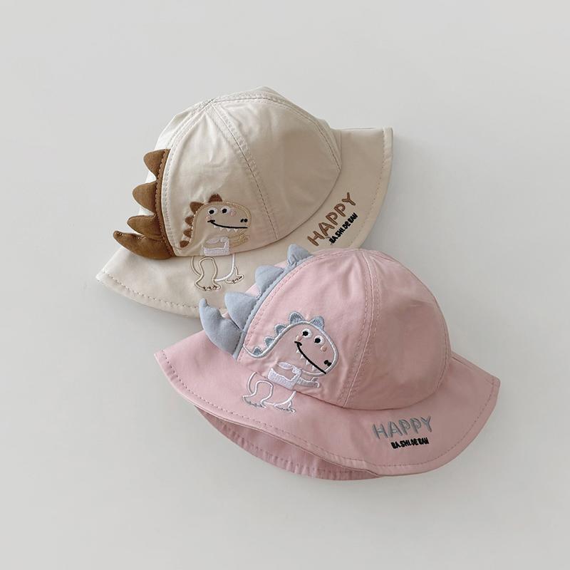 Милая детская шляпа-ведро с динозавром, летняя, из тонкого хлопка, для мальчиков и девочек, шляпы от солнца, вышитые буквы, для малышей, кепка-рыбак