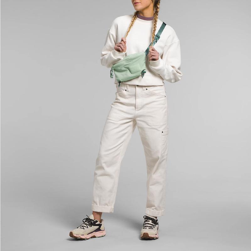 The North Face 3L Never Stop Vintage Logo Patch Soft Satin Webbing Shoulder Crossbody Outdoor Bag Women bags Light-Green NF0A81DUKIH