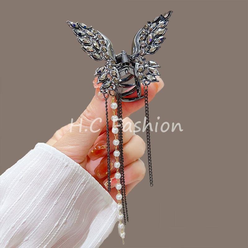 Tassel Butterfly Pearl Hair Clip Women Hair Claw Hairpin Hair Crab Hairaccessory