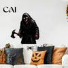 Spooky Demon Wall Stickers Halloween Reaper Sticker, Scary Black Robed with Ax Decal, Waterproof PVC Window Decals Art Decor for Home