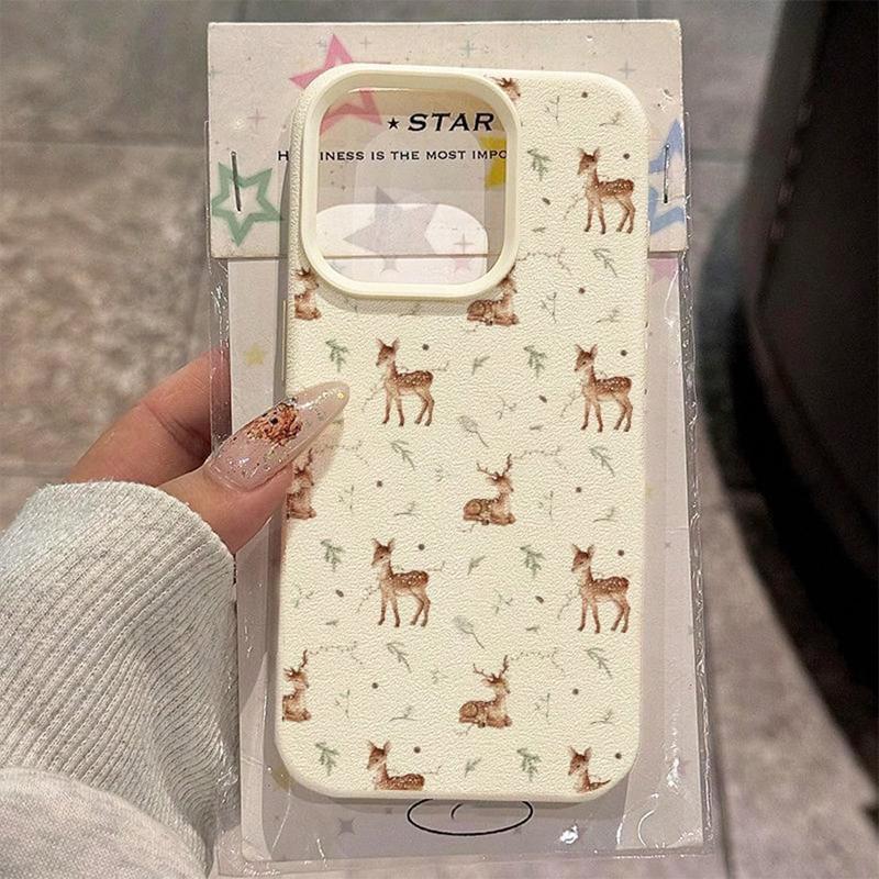 Милый Олень и Цветочный Узор Чехол для Телефона Для iPhone 17 Air 16 e 15 14 13 12 11 Pro Max Plus SE Материал ТПУ Чехол