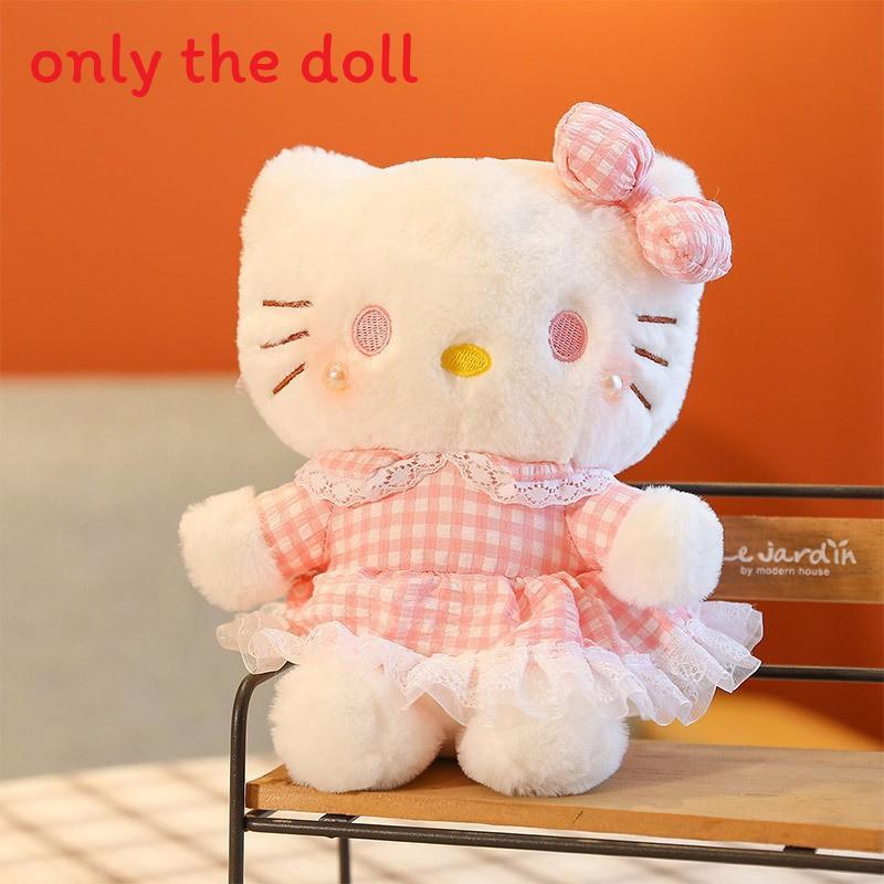 Hello Kitty Plush Toy With Checkered Dress And Bow Decor For Collectors And Kids