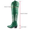 Модные классические ковбойские сапоги в западном стиле для женщин, сапоги до колена, вышивка, острый носок, массивный каблук, обувь, женская зимняя мода, зеленые сапоги