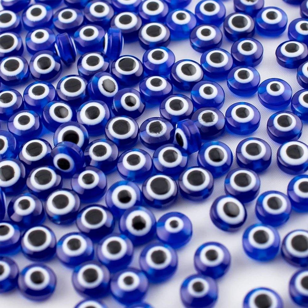 20/50pcs Blue Handmade Evil Eye Lampwork Glass Beads Flat Round Spacer Loose Beads for Bracelet Necklace Jewelry Making
