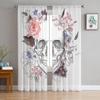 Skull Flower Pattern Tulle Curtains For Living Room Decoration Modern Chiffon Sheer Voile Kitchen Curtain