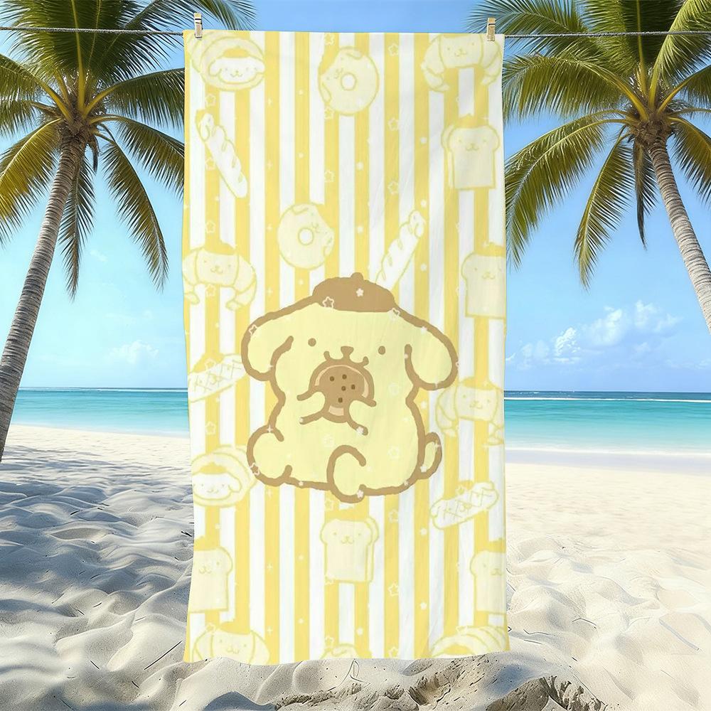 Cute Puppy Cartoon Print Microfiber Beach Towel Water Absorbent Quick Dry Bath Towel For Vacation