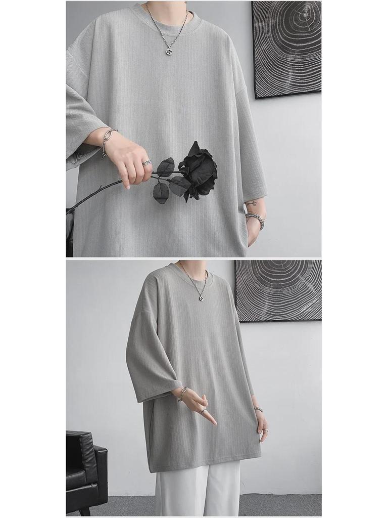 Мужская футболка Ice Silk Drape, короткий рукав, однотонный цвет, тренд лета 2023 года, размер плюс, длина три четверти.