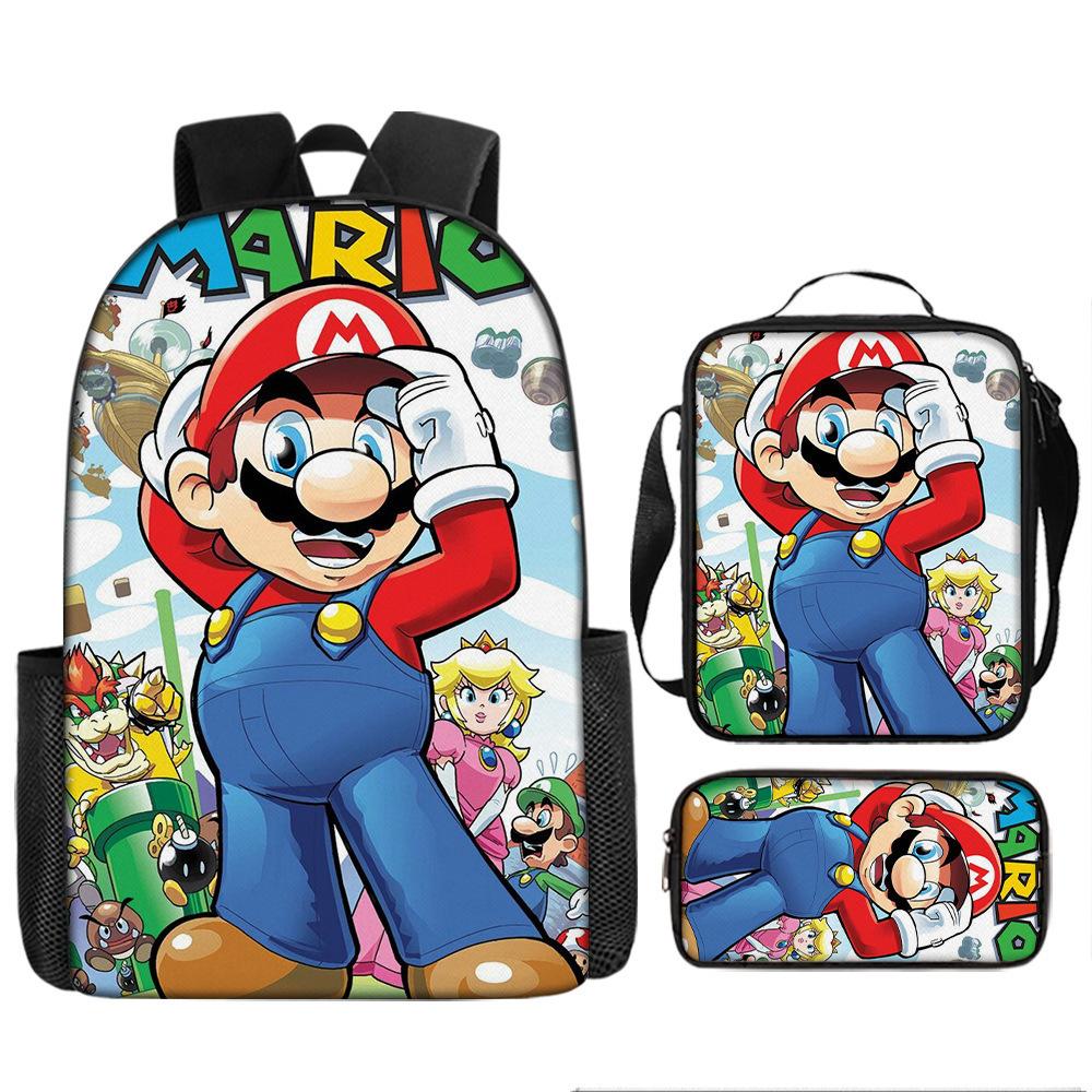 Large Capacity Backpack Set Super Mario Graphic Kids Backpack School Bag 3-Piece Set for Children