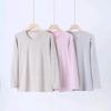 Women's Ribbed Crew Neck Long Sleeve Lyocell Top, Warm Base Layer for Autumn/Winter, Korean Style.