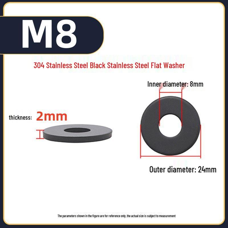 Игу Игу Нержавеющая сталь Черная прокладка Шайба M3M4 Плоская шайба для винтов