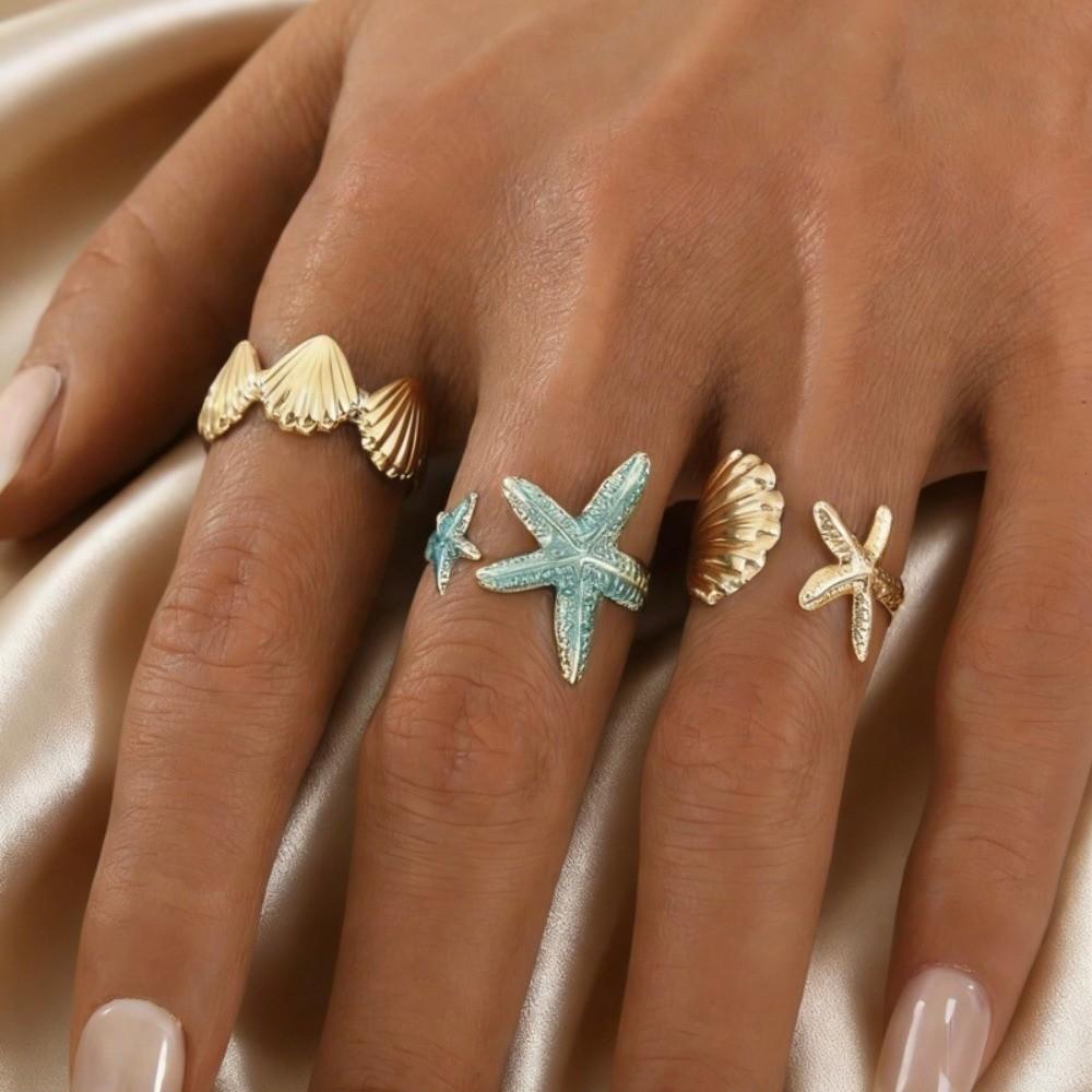 3/5Pcs Metal Finger Open Rings Gold Color Geometric Rings New Starfish Open Ring Set Jewelry