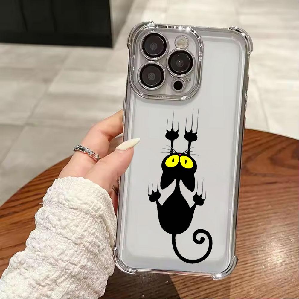 Мультяшный Милый Маленький Черный Кот Чехол Для iPhone 17 Pro 16 15 14 13 12 11 Pro Max Чехол 17 Plus 17E 16E 17Air Силиконовый Чехол Для Телефона