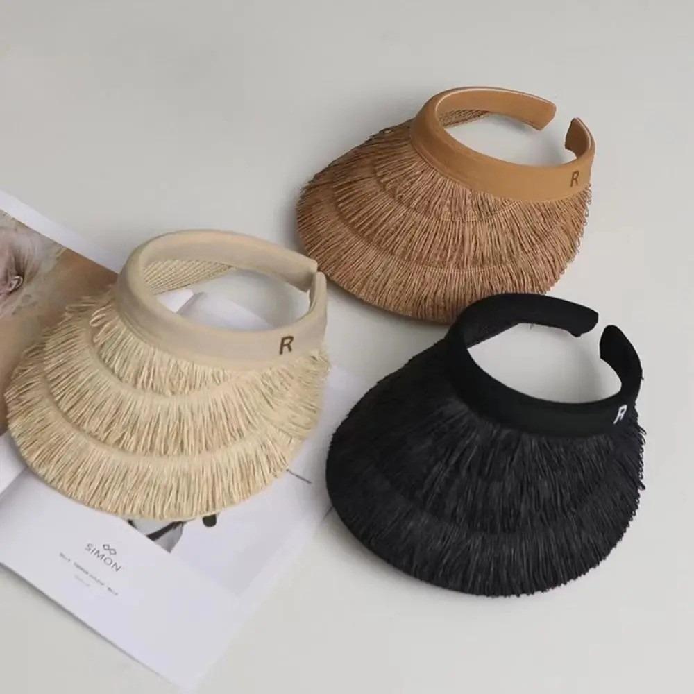 Fashion Tassel Design Straw Hats UV Protection Straw Braid Sunshade Cap Wide Brim Beach Sunhat Summer Outdoor Activities Use