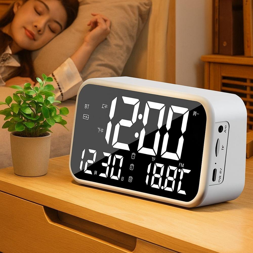 Large Mirror Alarm Clock Rechargeable Electronic Clock Smart LED Display Clock Travel
