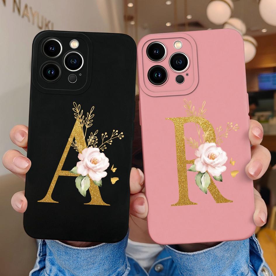 Для Apple iPhone 11 12 Pro Max 13 Mini 6 7 8 Plus чехол для телефона Роскошный цветок буквы жидкий мягкий силиконовый противоударный чехол для iPhone чехол-бампер