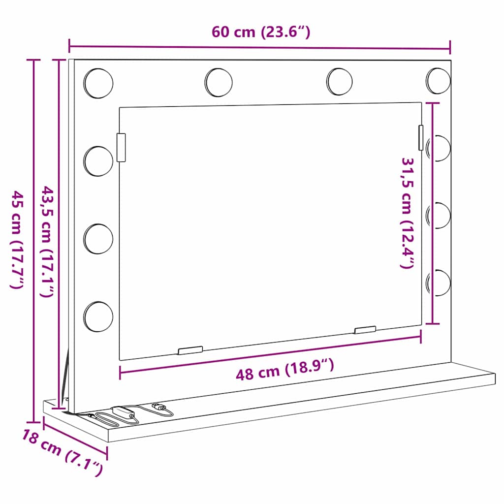 Rectangular Vanity Mirror in Artisan Oak Finish 60 x 45 x 18 cm