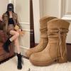 Raised Thick-soled Tassel But Retro Knight Boots Knee Western Small Round Head Thick Heel Martin Boots Short Cowboy
