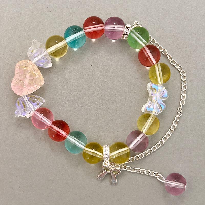 Корейский Розовый Цветы Подвеска-бабочка Браслет из бусин для женщин Сладкие Бусины Цепочка Браслеты Подарки Ювелирные изделия для девушки
