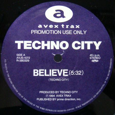 12-дюймовая пластинка TECHNO CITY - Believe / Dist It AVJS1072 AVEX TRAX 1994 Япония Танцевальная и Электронная Музыка Б/у