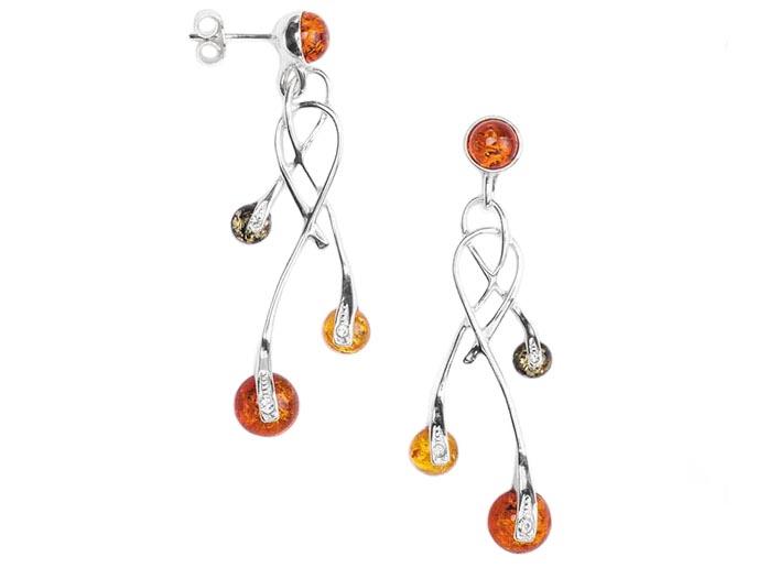 Silver Dangling Flower Earrings with Amber English Clasp