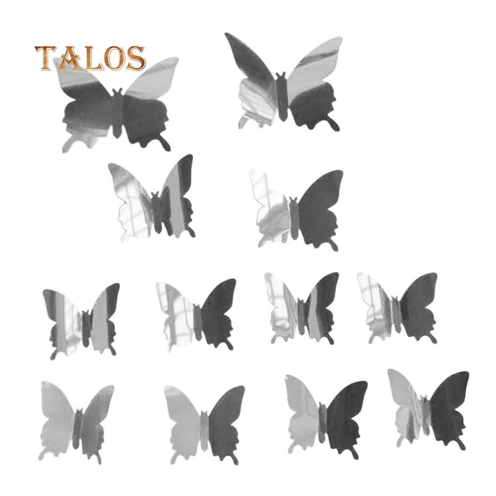 Talos 12Pcs/Set Mirror PVC Butterfly 3D Single Layer Wall Art Sticker Removable Home Decor