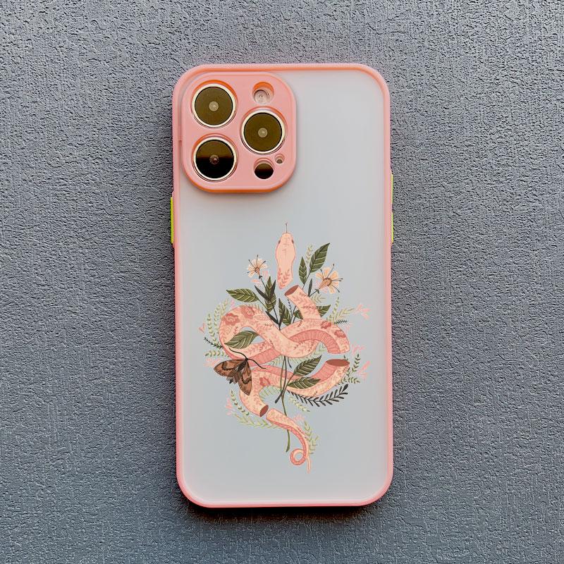 Чехол для телефона с цветочным узором и змеей для IPhone 15 11 14 Pro Max 13 12 Pro Max Mini X XR XS SE2 14 8 7 Plus Ударопрочная задняя крышка Funda