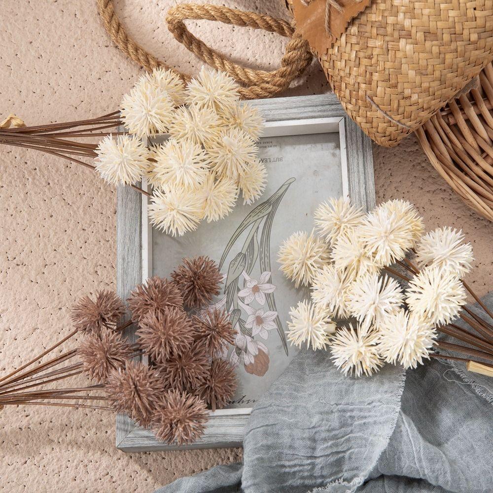12pcs Realistic Artificial Small Thorn Ball Bouquet DIY Fake Plants Living Room Decor